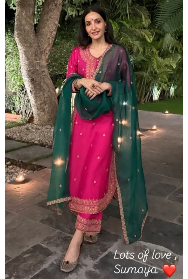 Sumaya Dalmia In Rani Heavy Marodi Long Ulfat Kurta Set