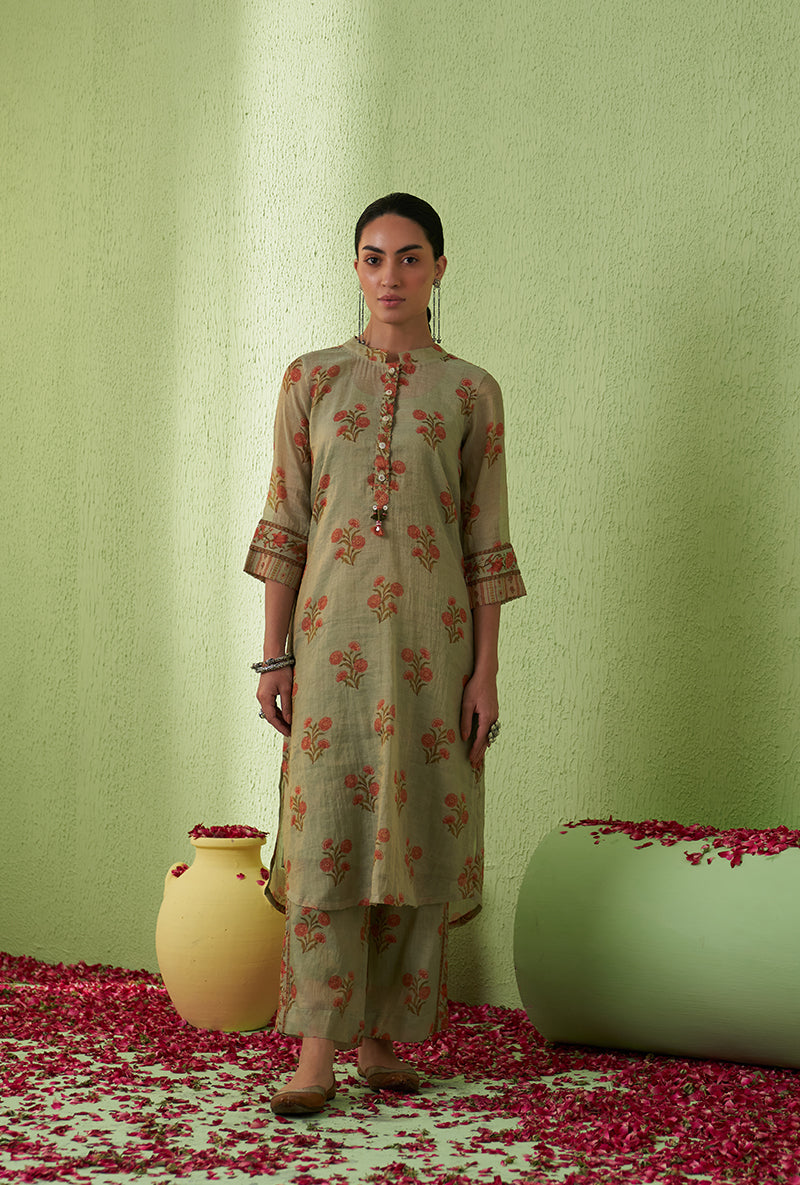 Mint Green Mughal Print Tara Kurta Set