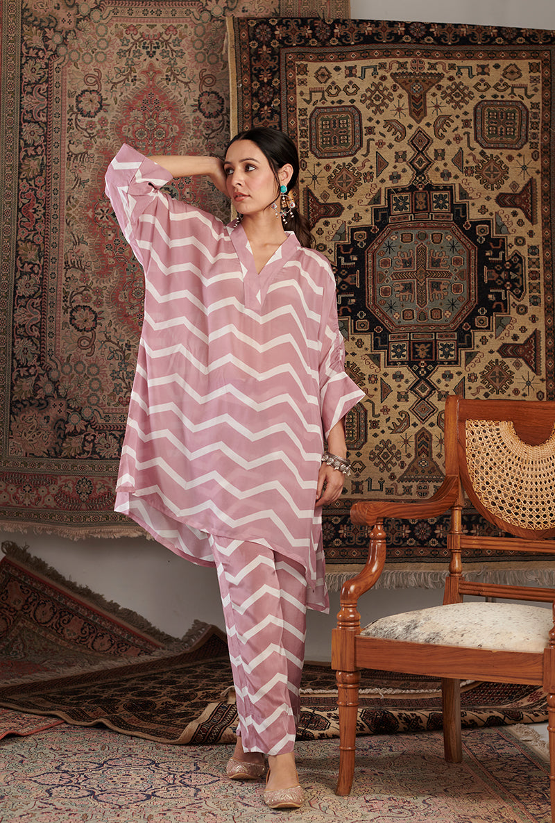 Old Rose Chevron Aalam Co-ord Set