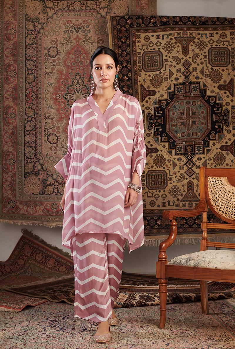 Old Rose Chevron Aalam Co-ord Set