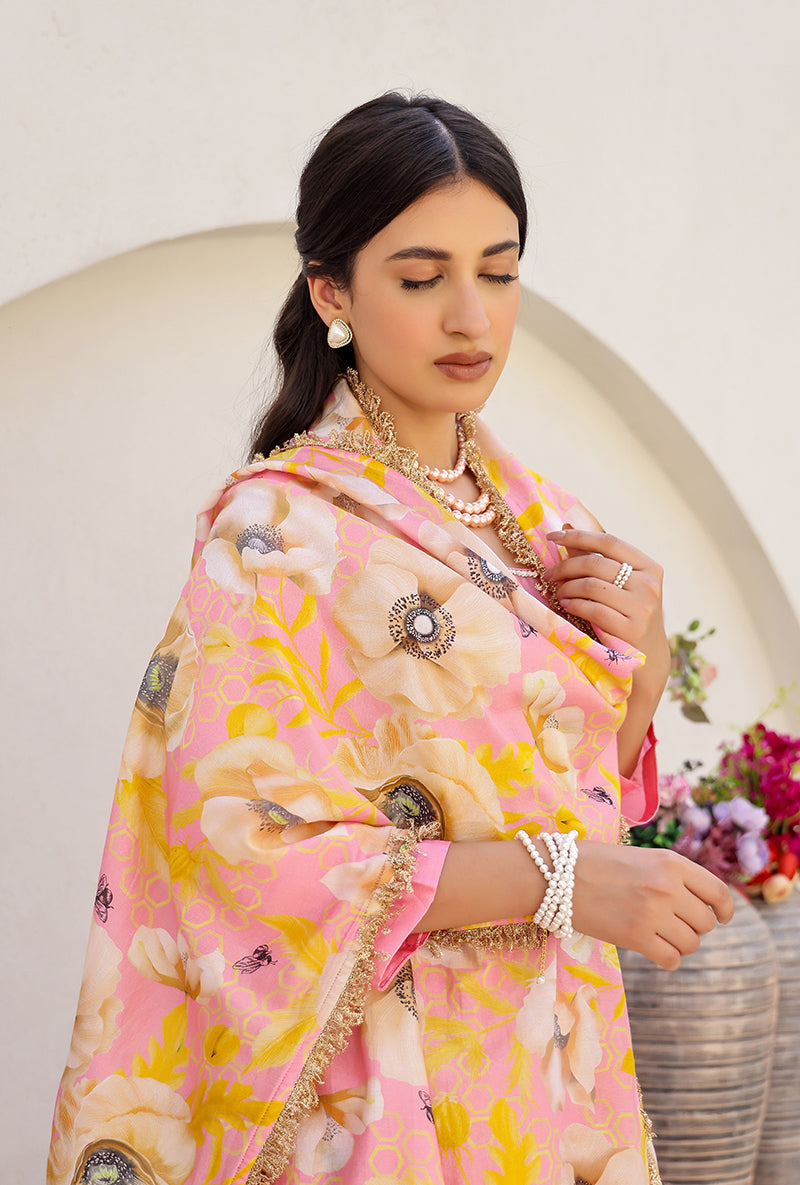 Pink Garden Printed Embroidered Magnolia Sharara Set