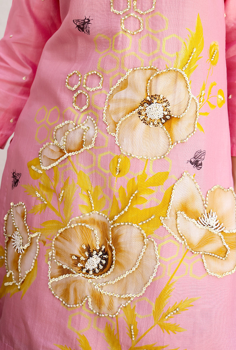 Pink Garden Printed Embroidered Magnolia Sharara Set