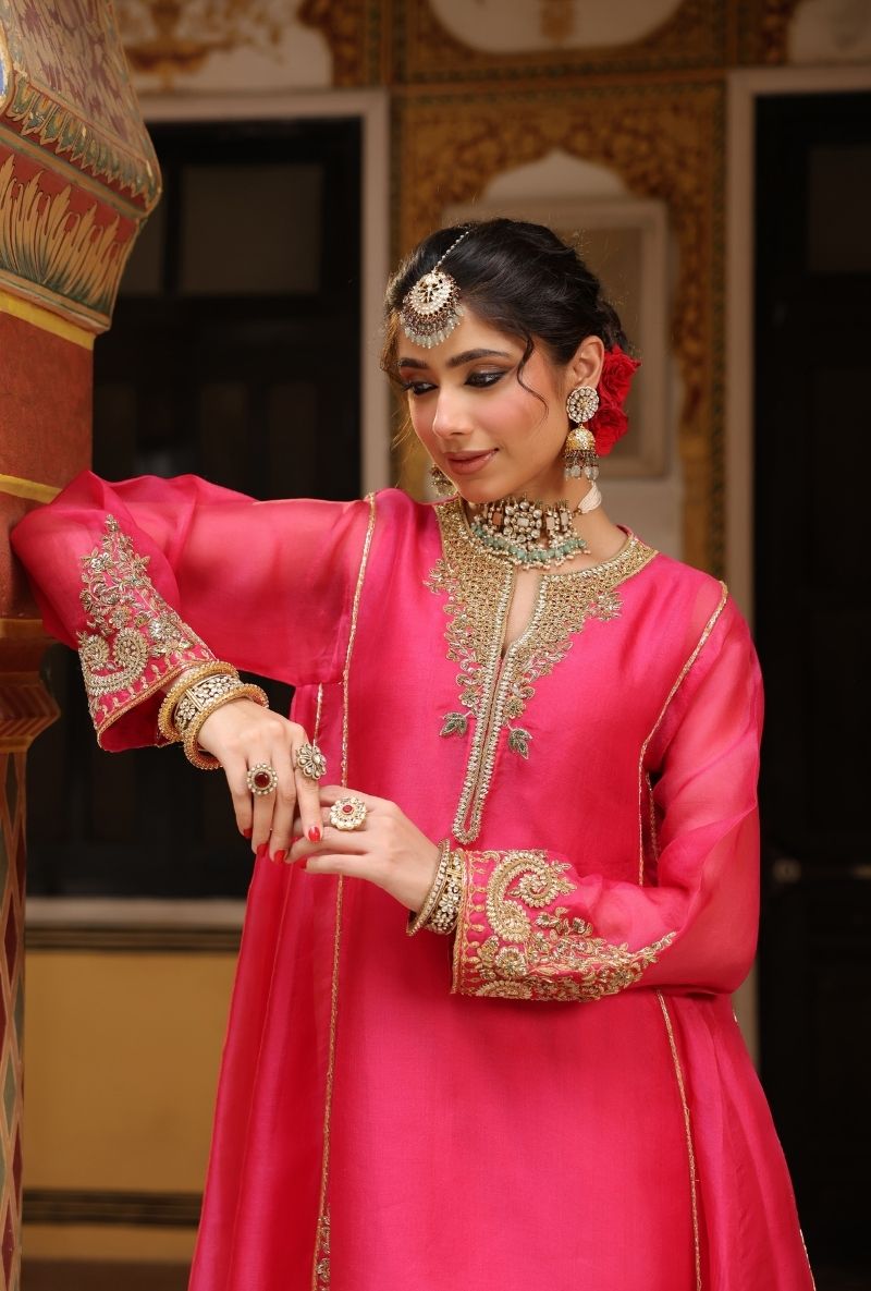 Pink Pheran Short Mehfil Kurta Set