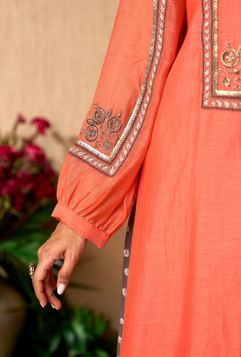 Peach Bandhej Dhoti Naveli Kurta Set