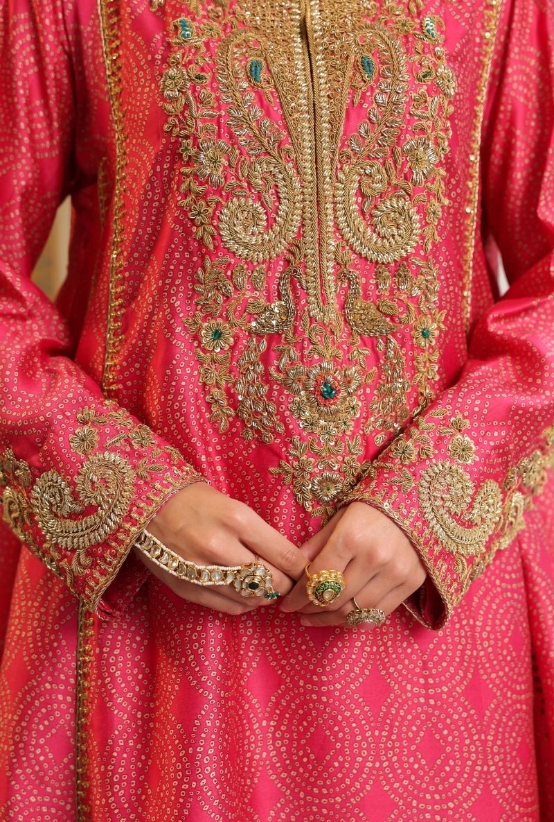 Pink Printed Pheran Short Mehfil Kurta Set