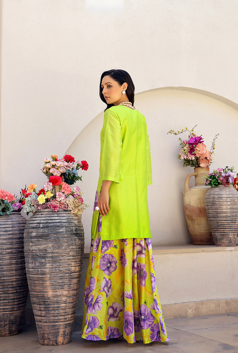 Green Garden Printed Embroidered Magnolia Sharara Set