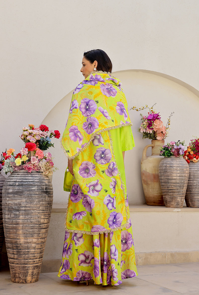 Green Garden Printed Embroidered Magnolia Sharara Set