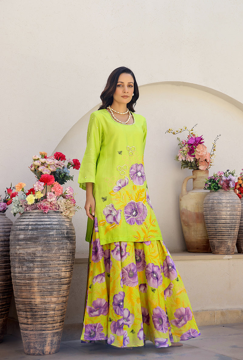 Green Garden Printed Embroidered Magnolia Sharara Set
