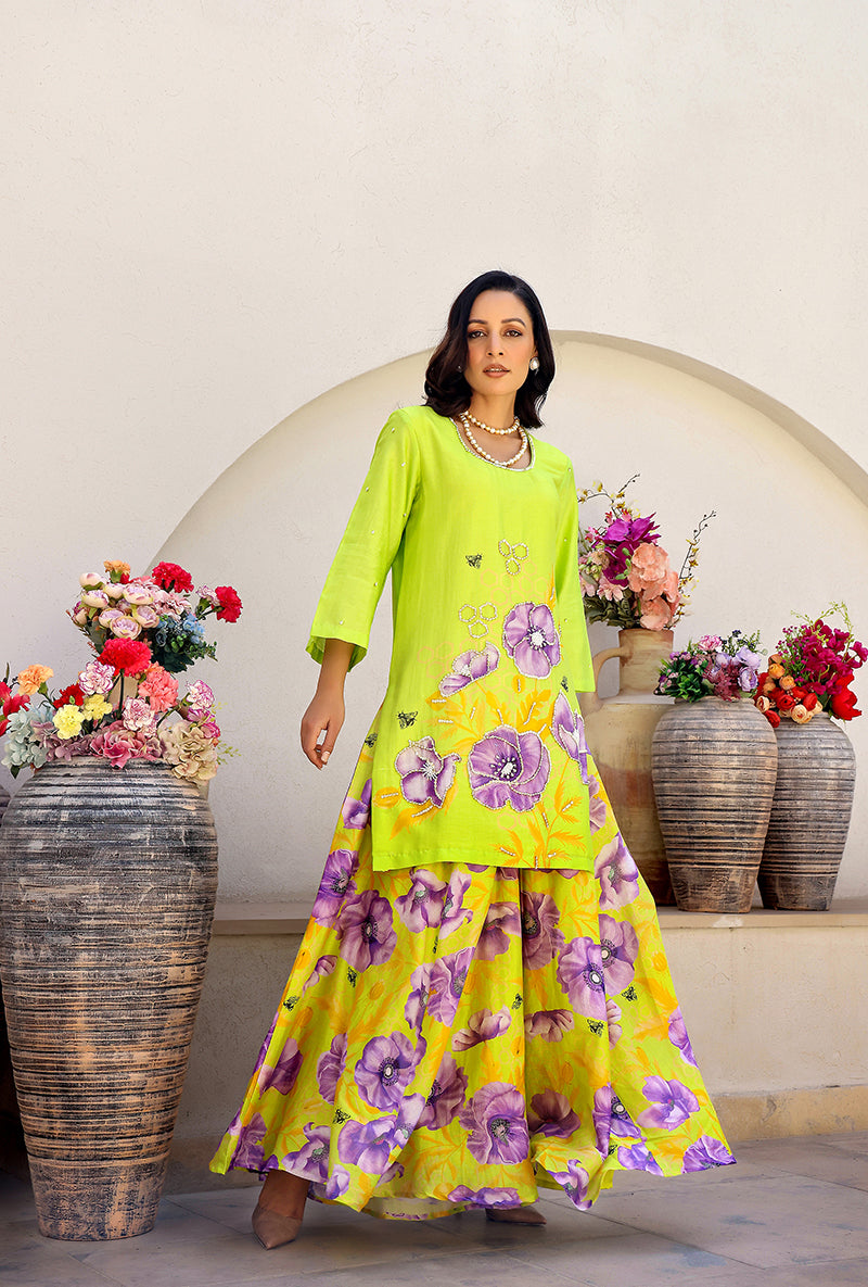 Green Garden Printed Embroidered Magnolia Sharara Set