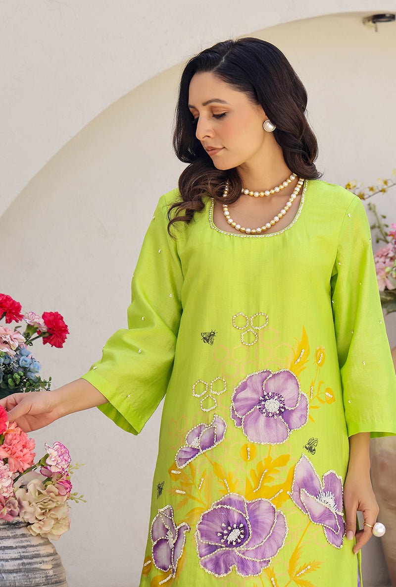 Green Garden Printed Embroidered Magnolia Sharara Set