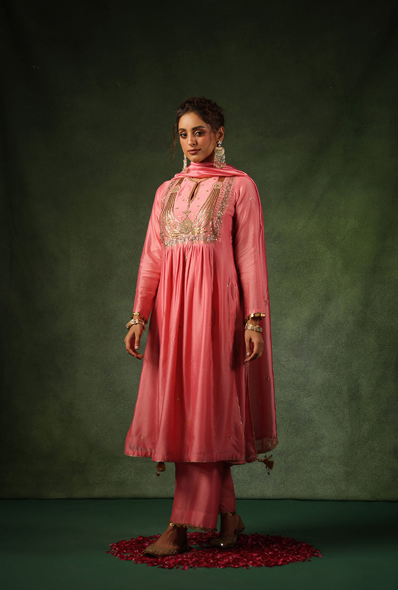 Pink Heavy Zardosi Yoke Ishq Kurta Set