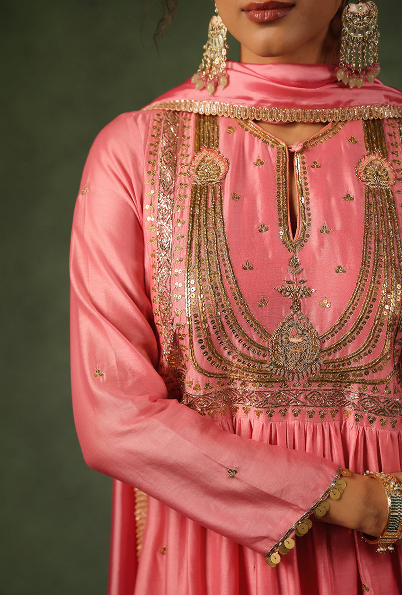 Pink Heavy Zardosi Yoke Ishq Kurta Set