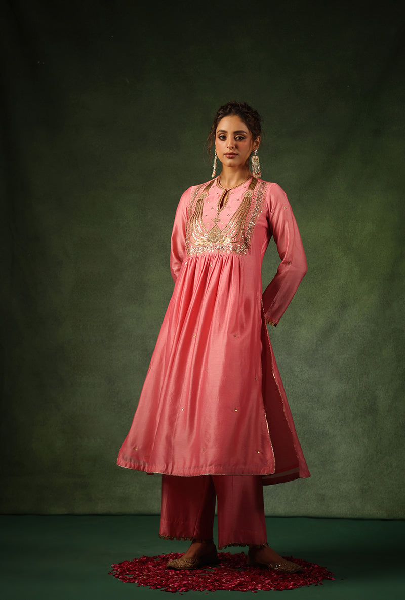Pink Heavy Zardosi Yoke Ishq Kurta Set
