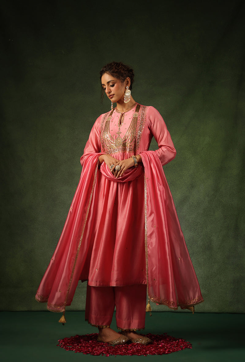 Pink Heavy Zardosi Yoke Ishq Kurta Set