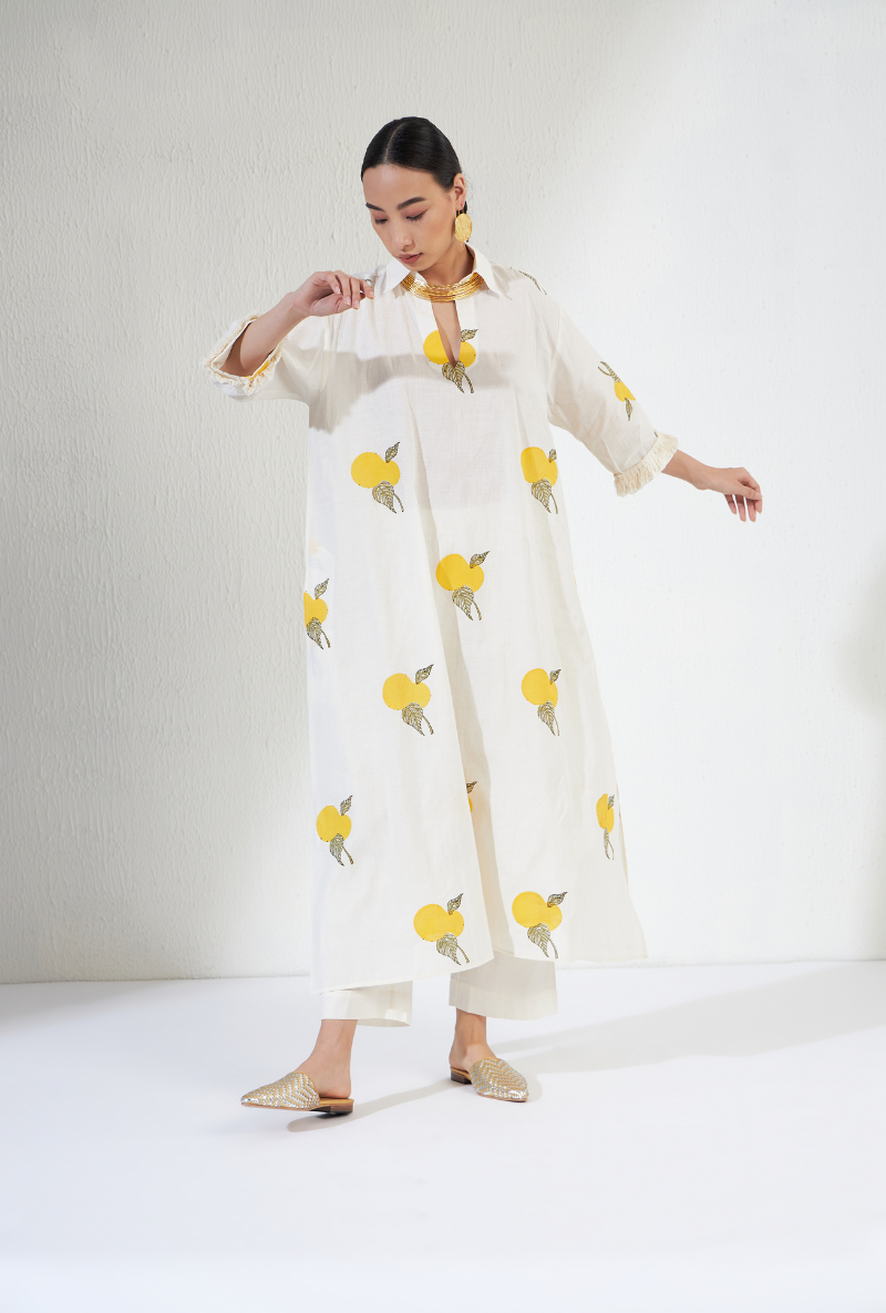 Off White Handblock Marigold Print Layla Olivia Kurta Set