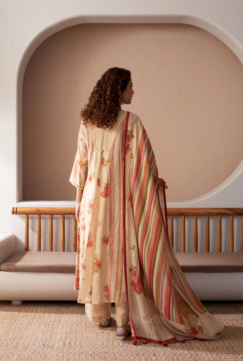 Ivory Sequin Yoke Bageecha Anarkali Set