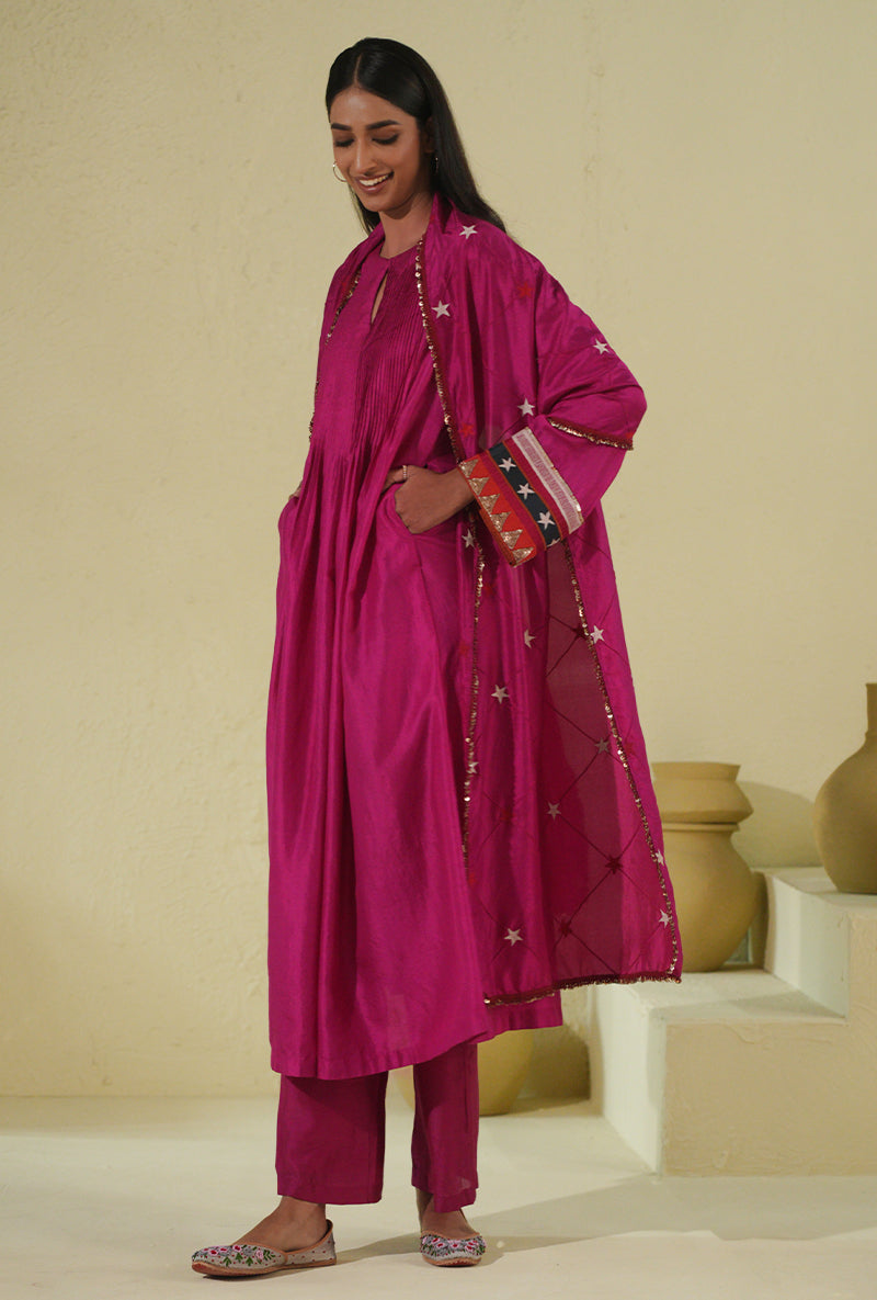 Hot Pink Pintuck Noorie Kurta Set