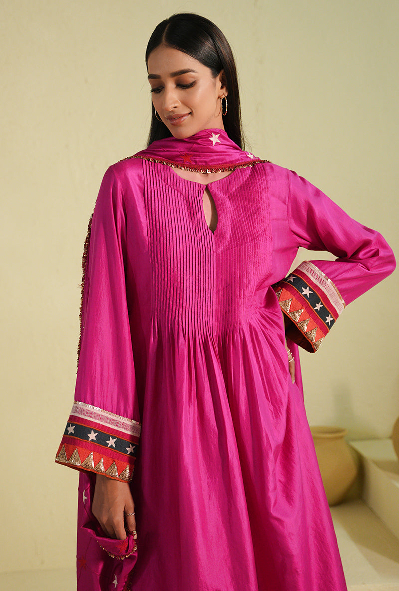 Hot Pink Pintuck Noorie Kurta Set