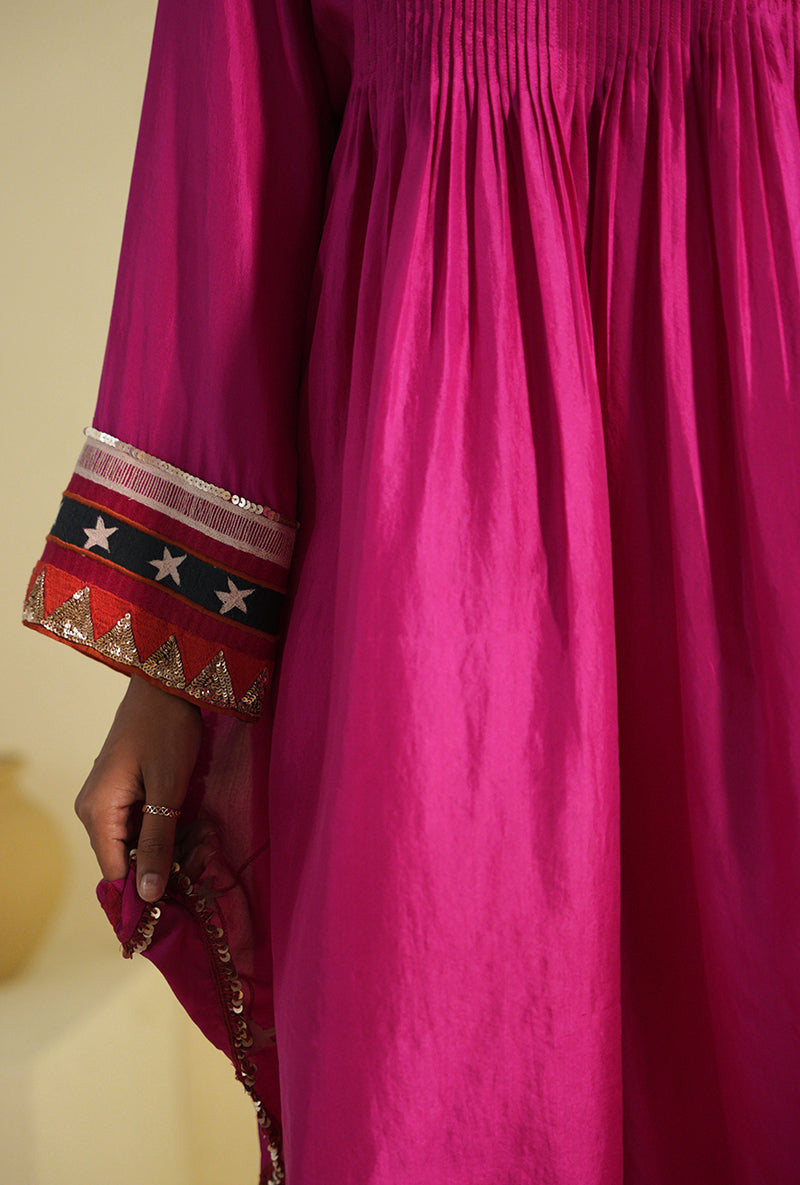 Hot Pink Pintuck Noorie Kurta Set