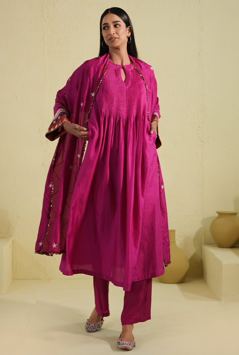 Hot Pink Pintuck Noorie Kurta Set