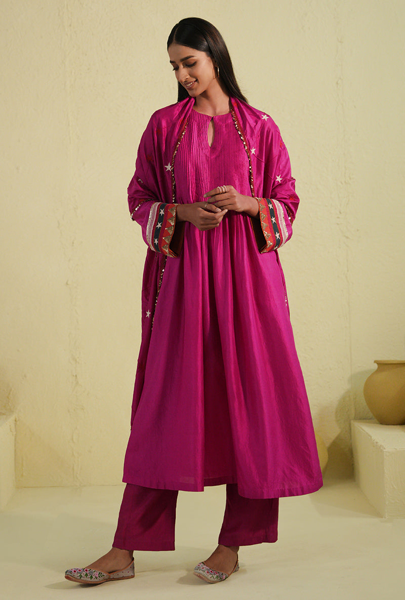 Hot Pink Pintuck Noorie Kurta Set