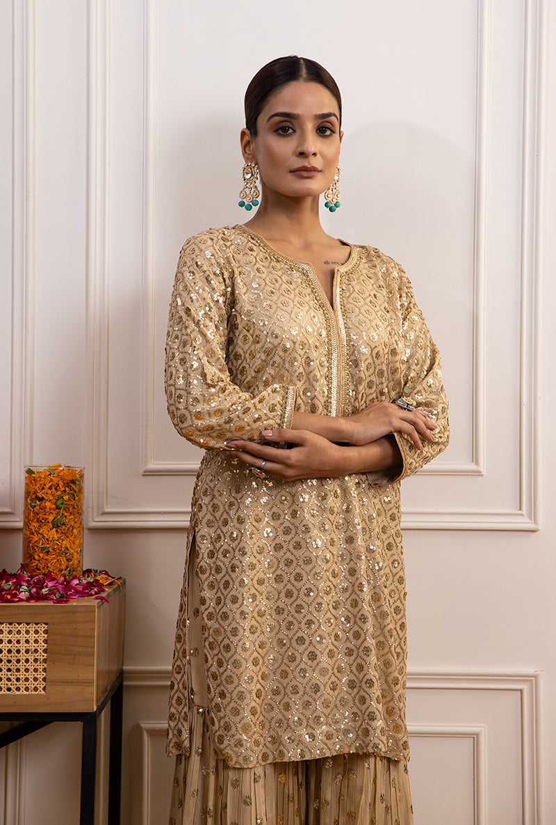 Beige Sequin Hoor Gharara Set