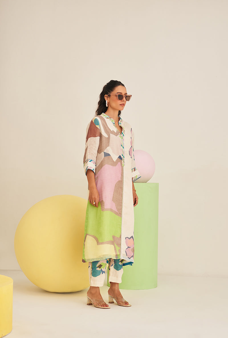 Lime Green Abstract Print Bella Long Kurta Set