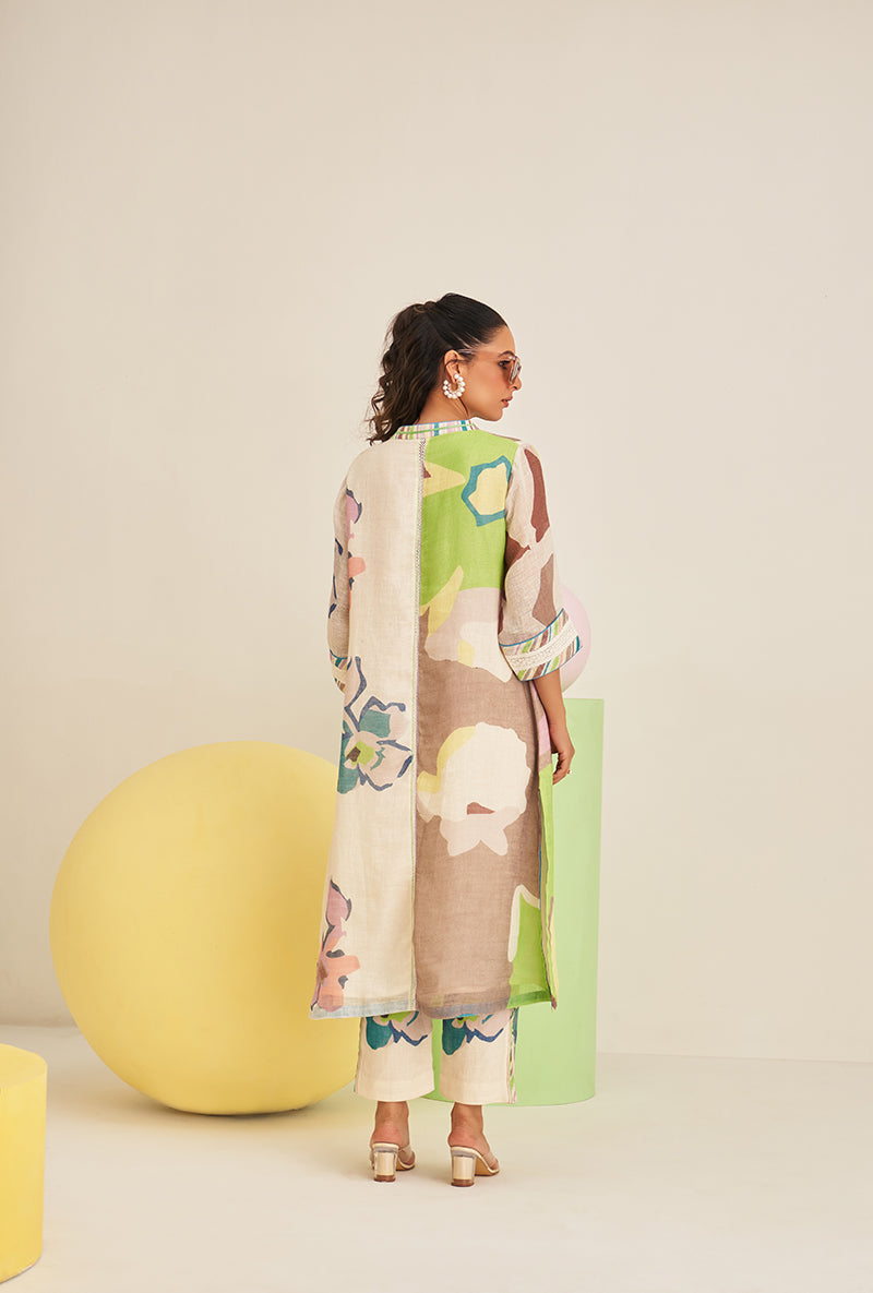 Lime Green Abstract Print Bella Long Kurta Set
