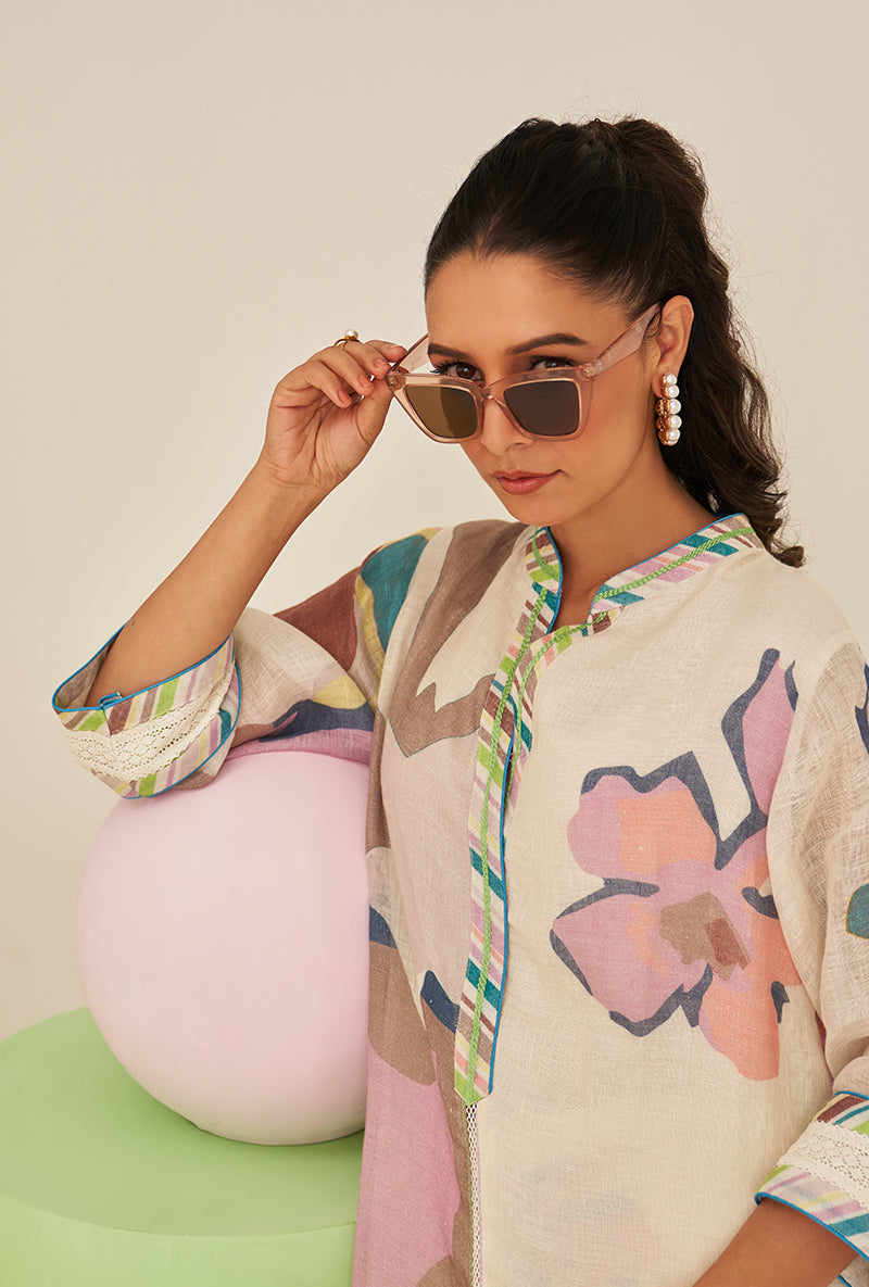 Lime Green Abstract Print Bella Long Kurta Set