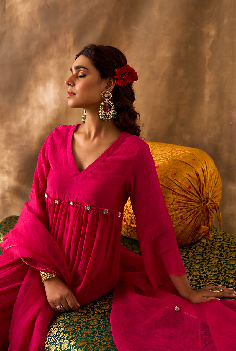 Magenta Pink Gota Gota Work Khwaab Kurta Set