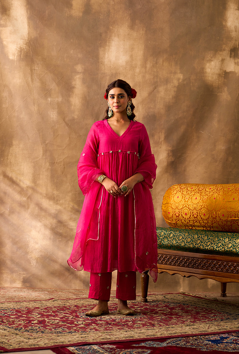 Magenta Pink Gota Gota Work Khwaab Kurta Set