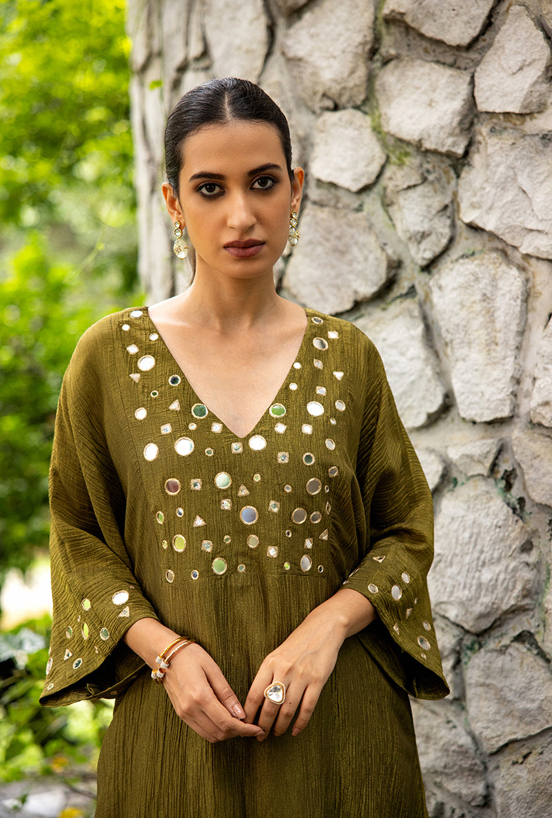 Mehendi Green Mirror Work Dor Kurta Set