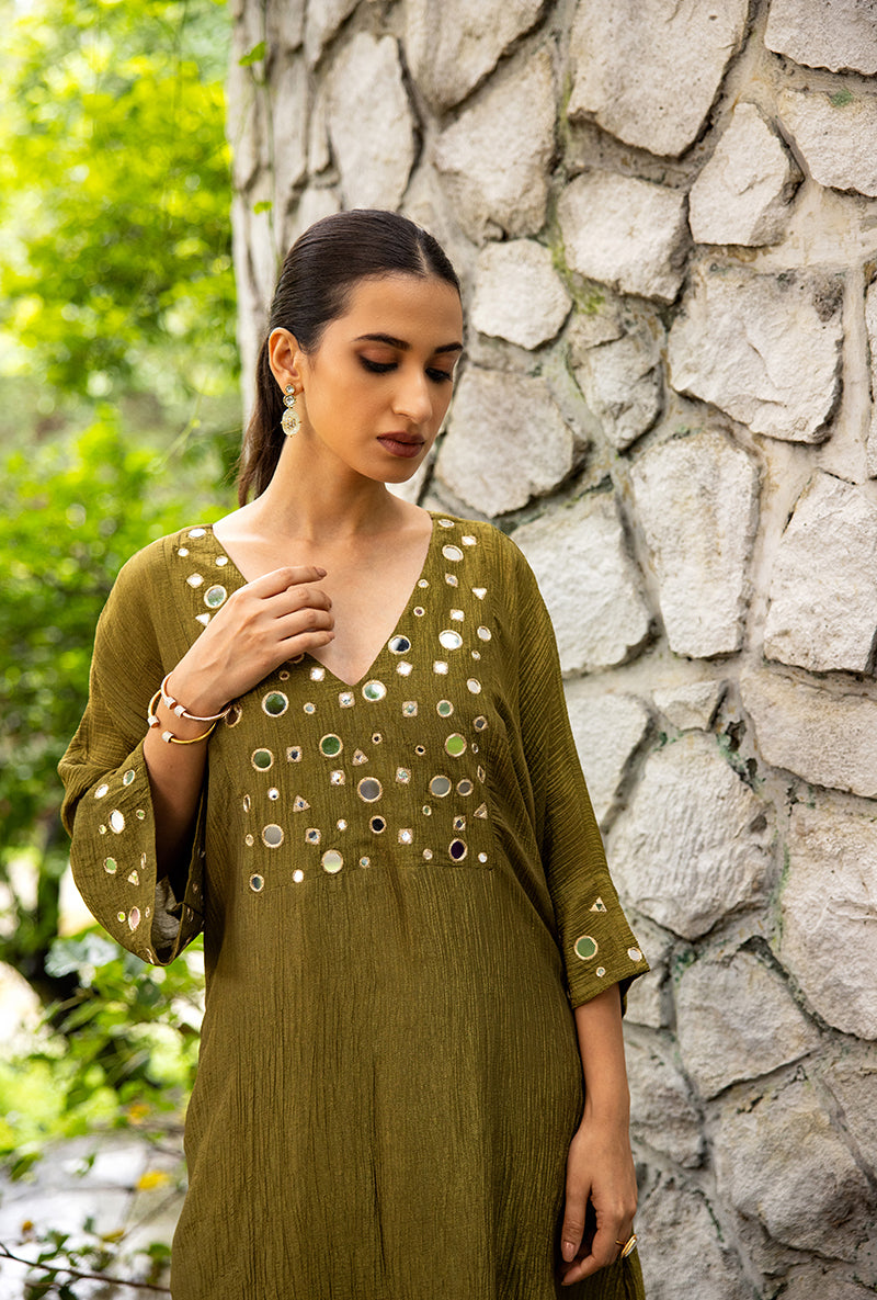 Mehendi Green Mirror Work Dor Kurta Set