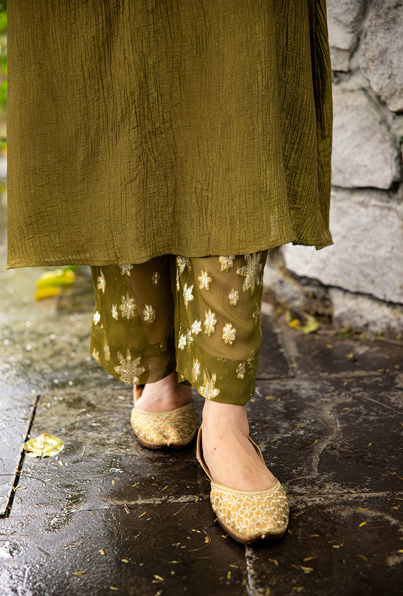 Mehendi Green Mirror Work Dor Kurta Set