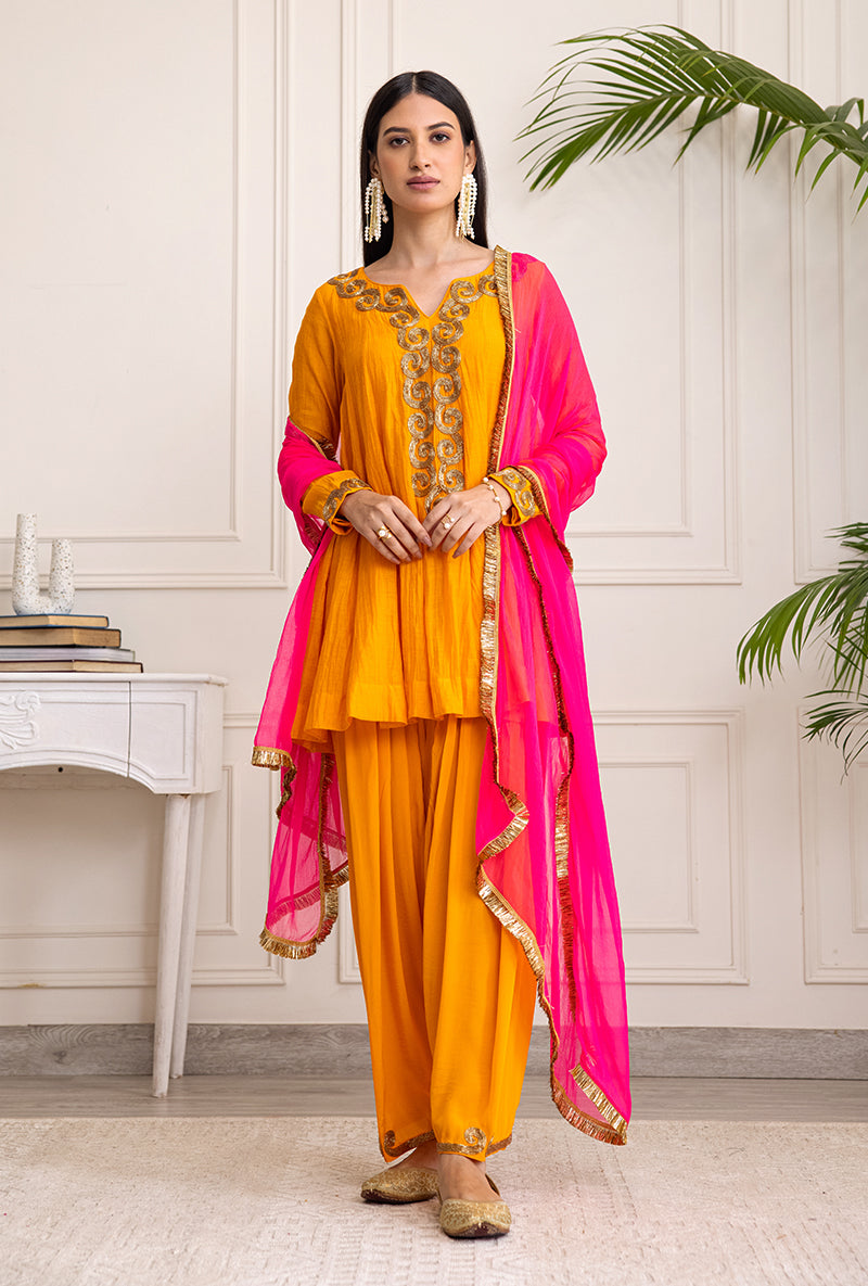 Orange Spiral Soha Salwar Set