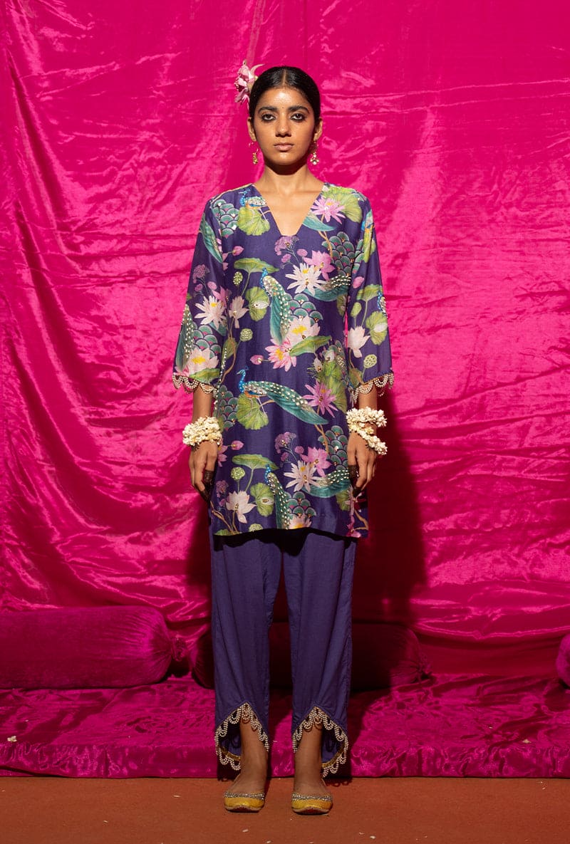 Purple Printed Short Kamli Kurta Set