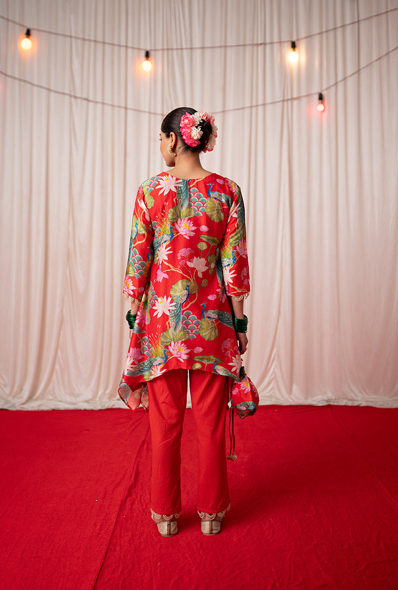 Red Printed Kamli 2.O Short Kurta Set