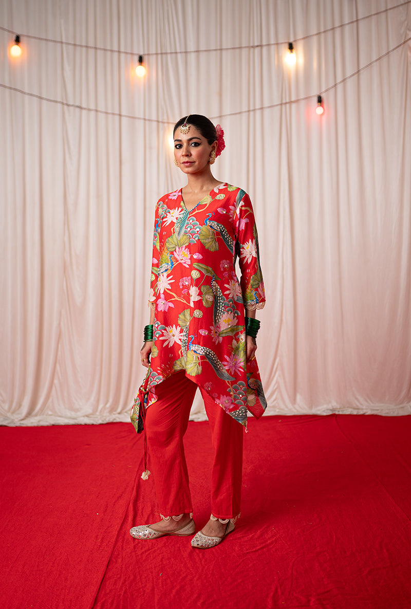 Red Printed Kamli 2.O Short Kurta Set