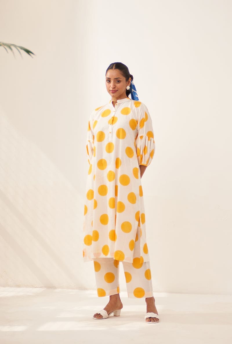 Mehal Kejriwal In Yellow Polka Lovebirds Kurta Set