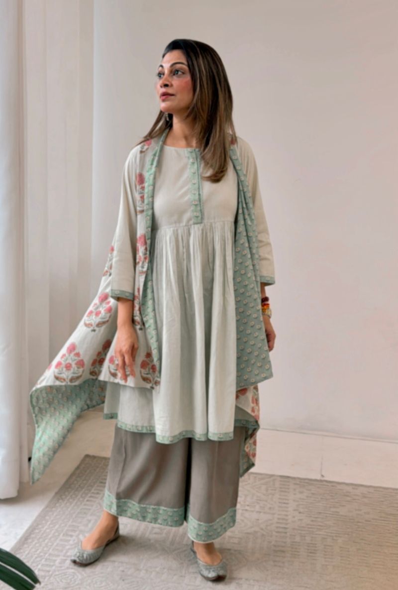 Meghna Nayyar in Green Overlay Jacket Co-ord Set