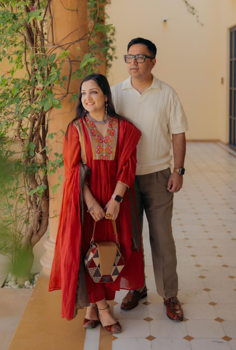 Madhuri Grover in Red Thread Work Tissue Yoke Ruhi Kurta Set