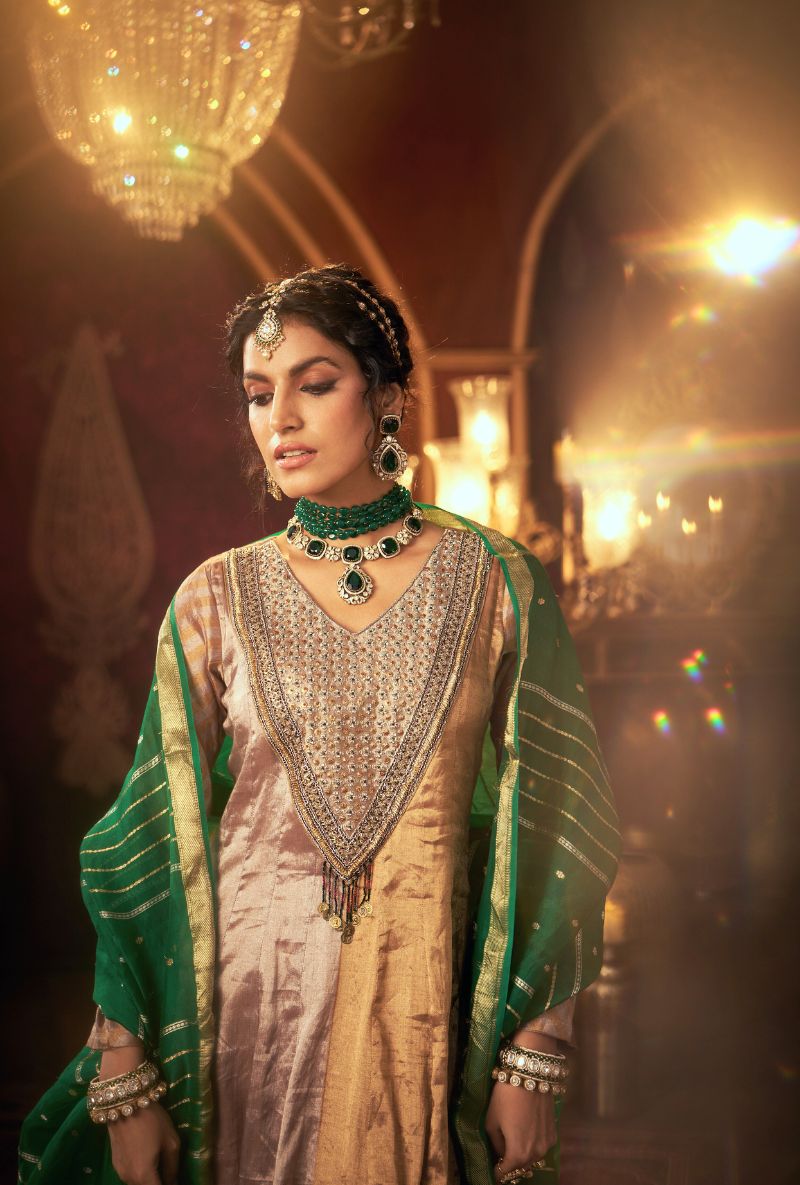 Metallic Hand Embroidered Yoke Kainaat 2.0 Anarkali Set