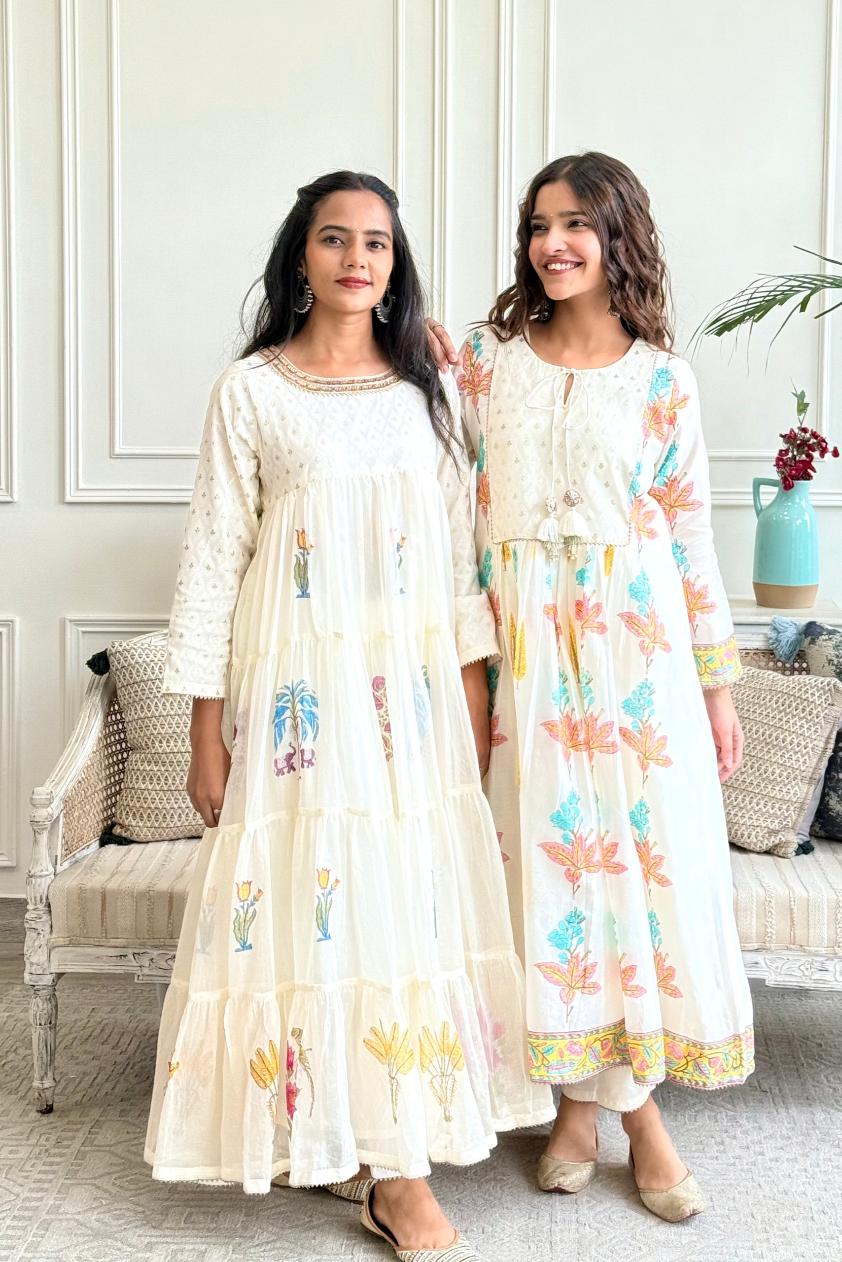 Jyoti Verma in Off White Jacquard Layered Farah Anarkali Set