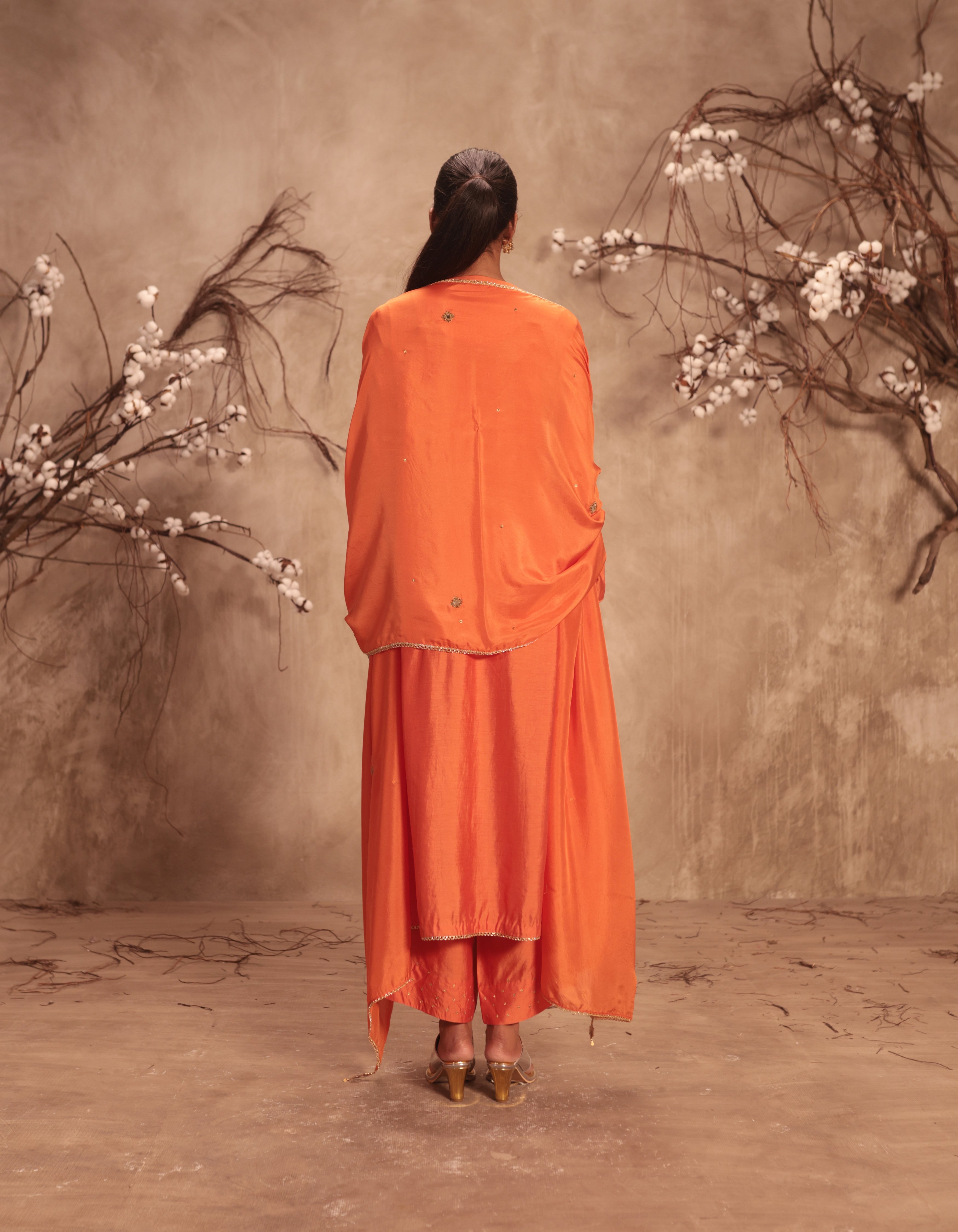 Orange Frockstyle Rani Kurta Set
