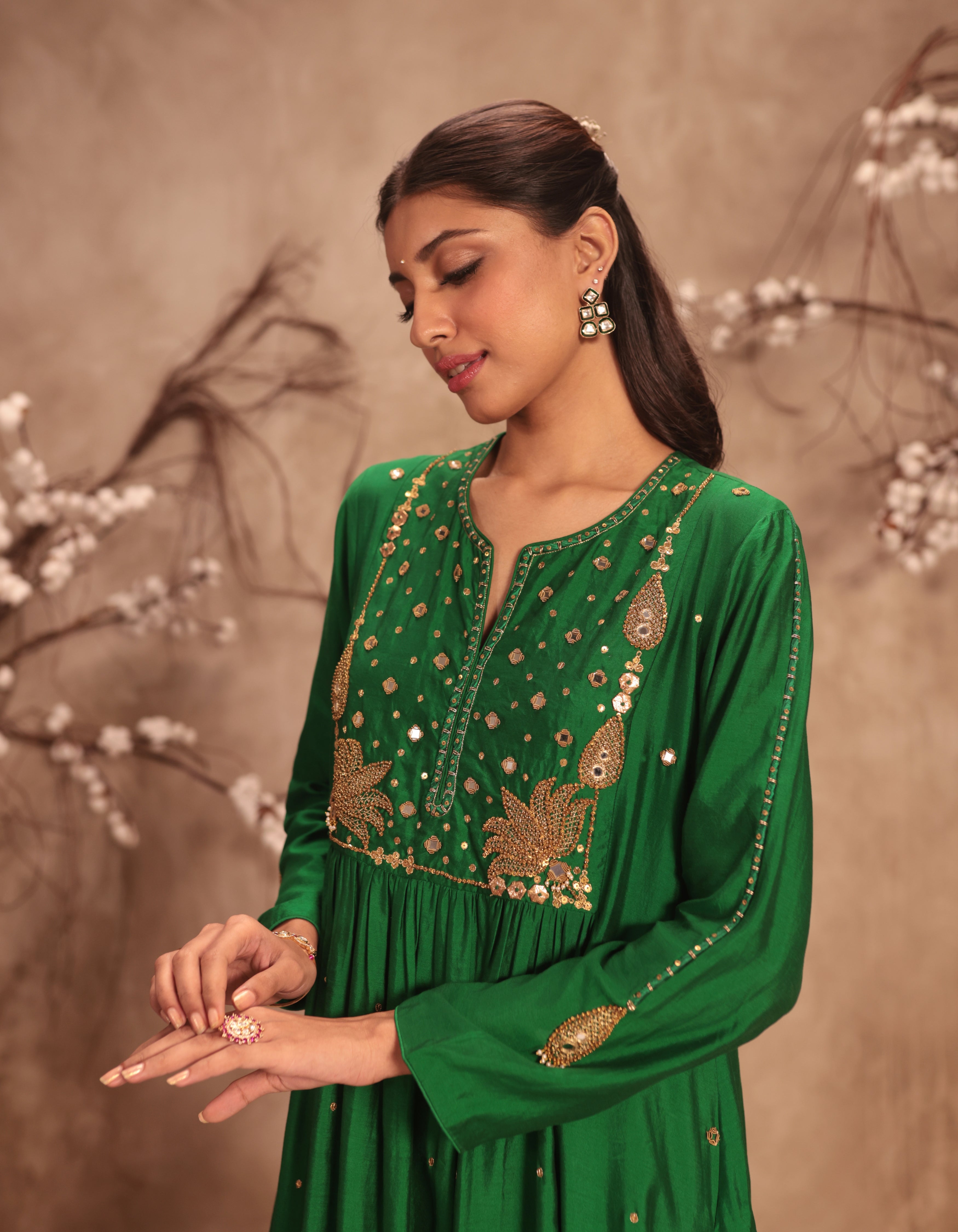 Green Frockstyle Rani Kurta Set
