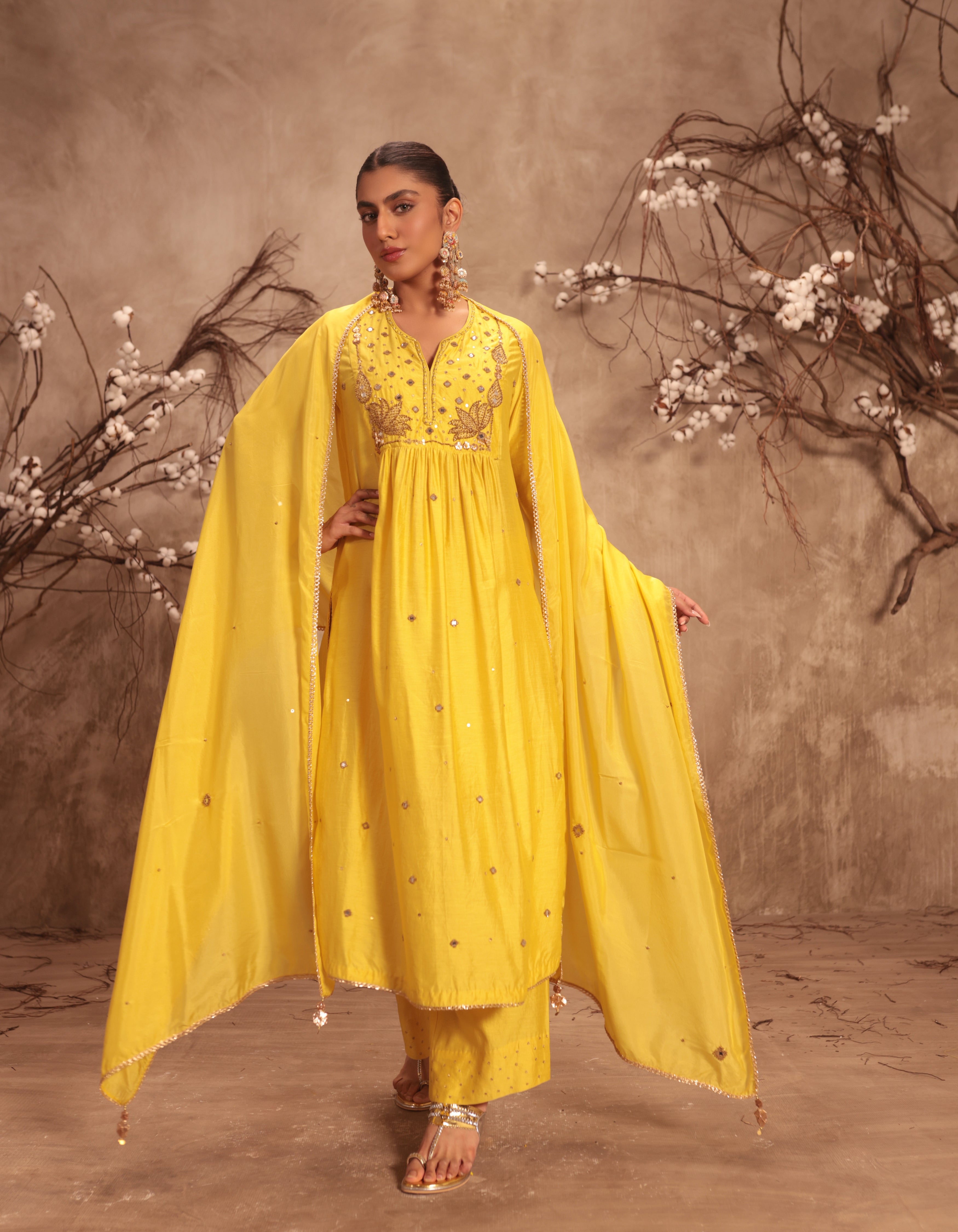 Yellow Frockstyle Rani Kurta Set