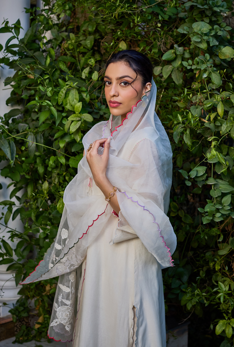 Ivory Cutwork Neckline Straight Anaardana Kurta Set