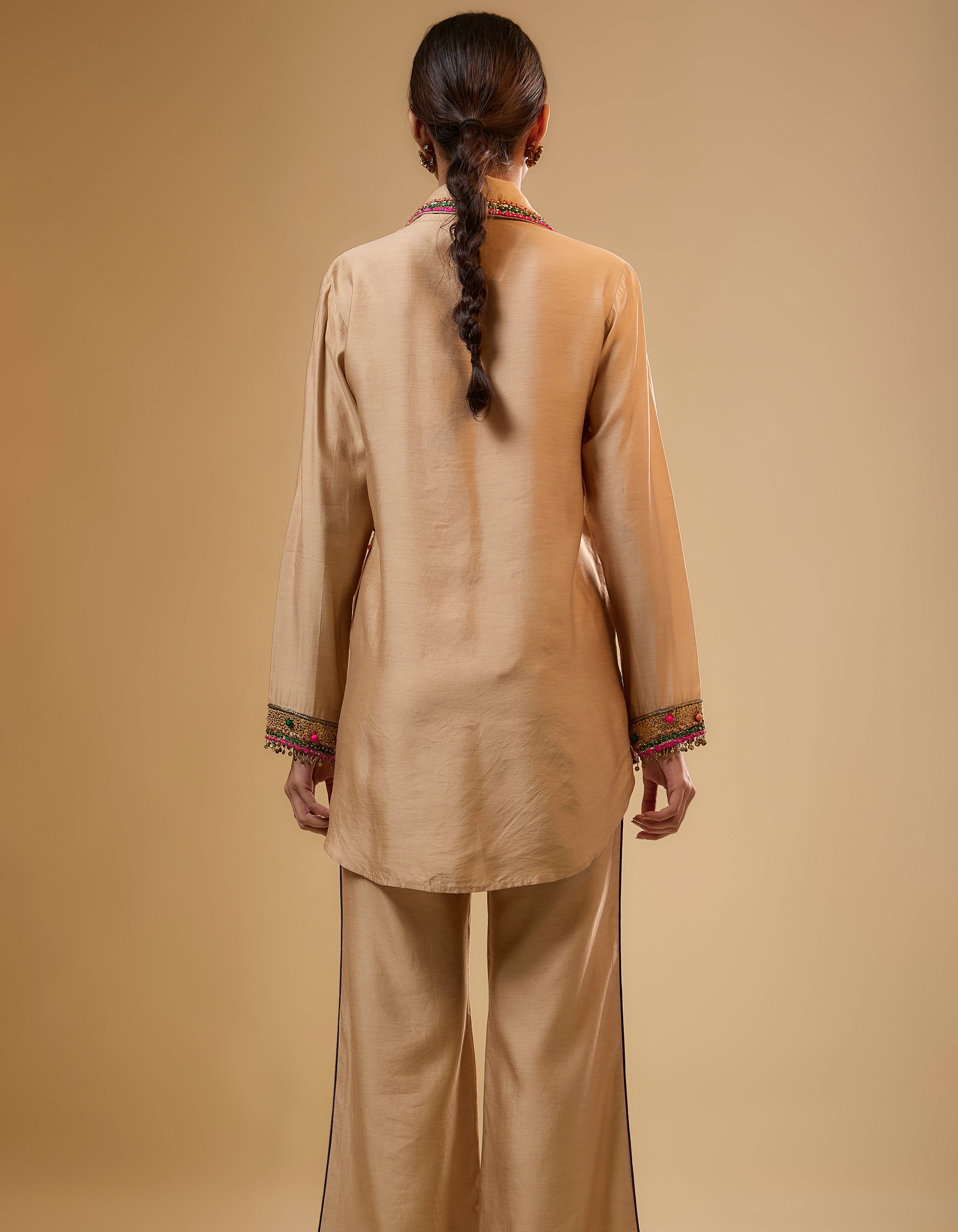 Ivory Embroidered Collar Rani Co-ord Set