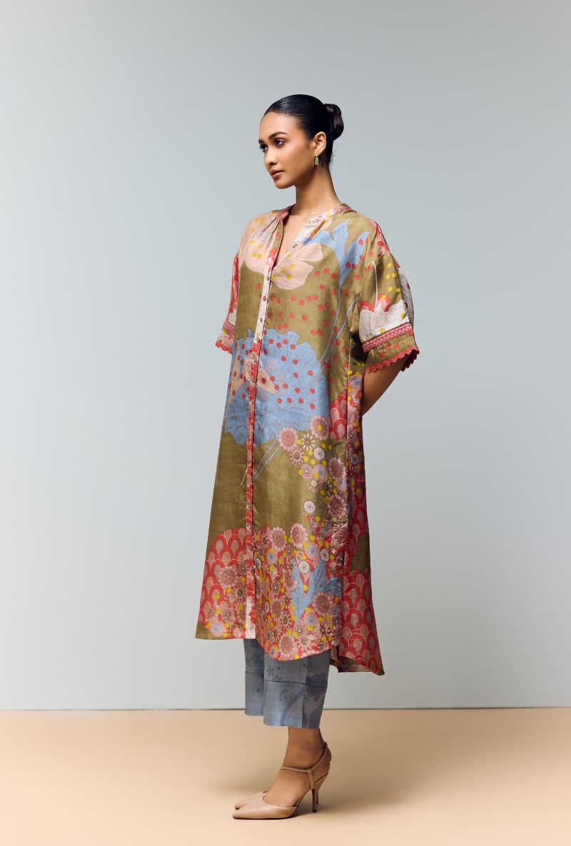 Ice Blue Hand Printed Full Placket Eden Co-Ord Set