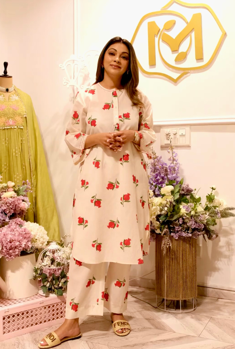 Meghna Nayyar in White Anaar Print Love Letters Kurta Set